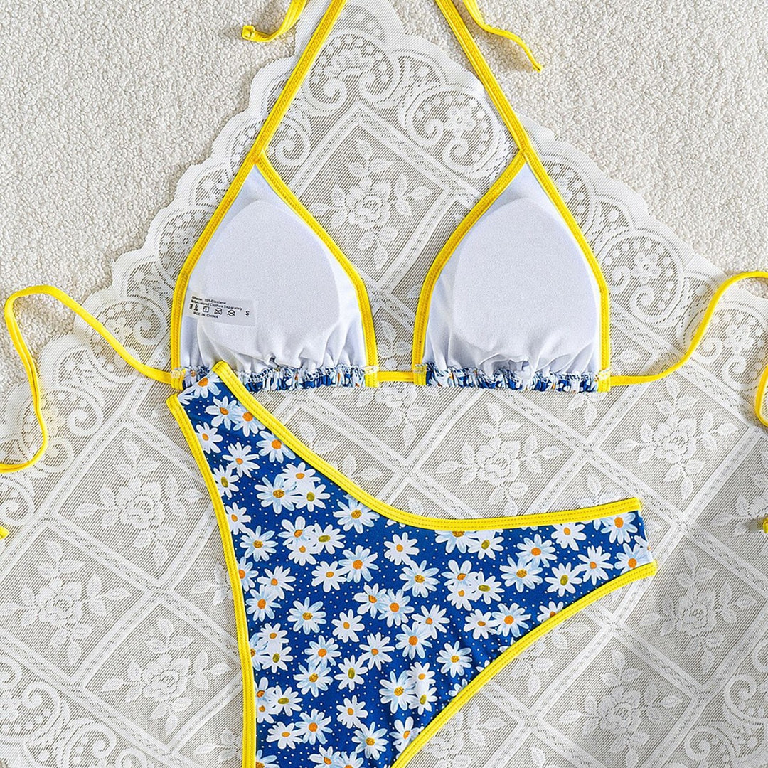 Dame blomster mønster bikini sæt med justerbare stropper og høj benudskæring Skovae