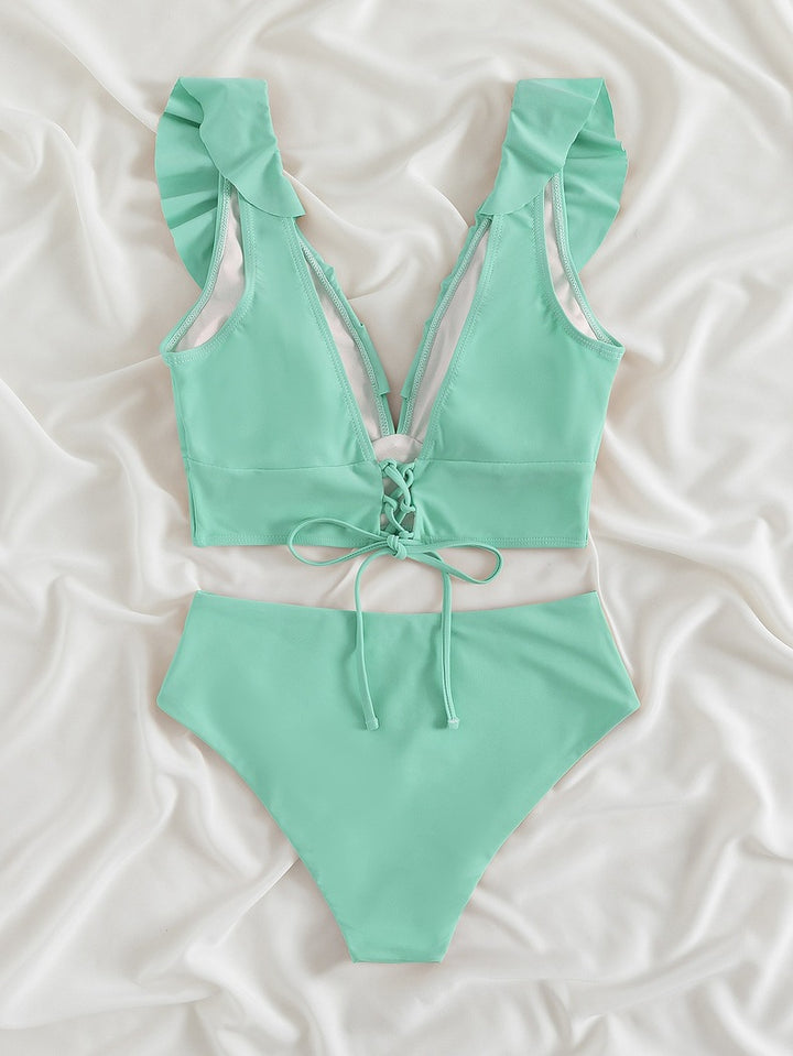 Dame bikini-sæt med flæsede detaljer og raffineret snøre-design Stilla
