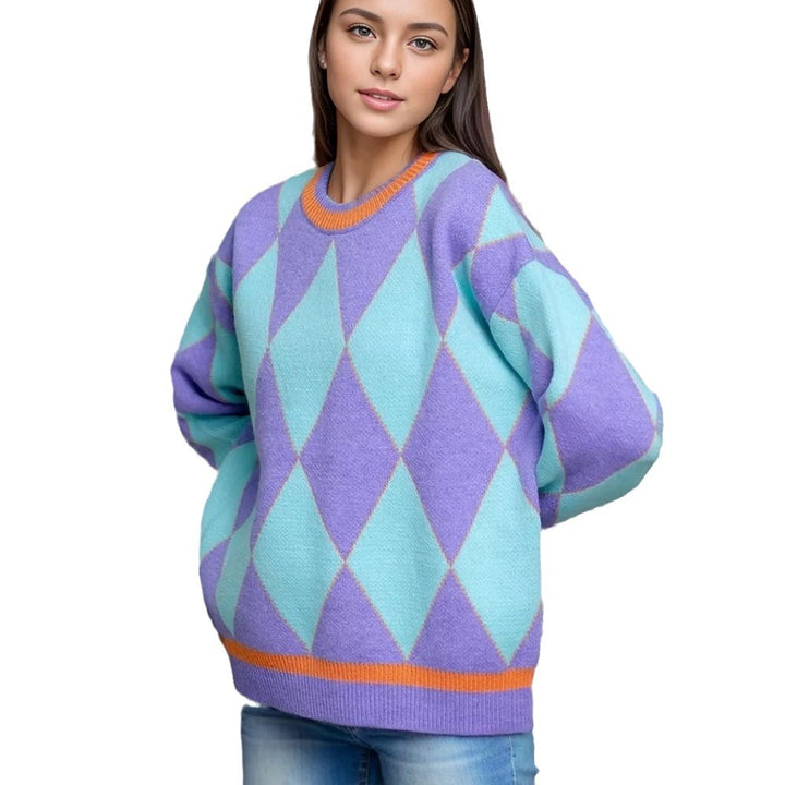 Kvinder Stort Sweater i Diamantmønster med Minimalistisk Pasform Stilla