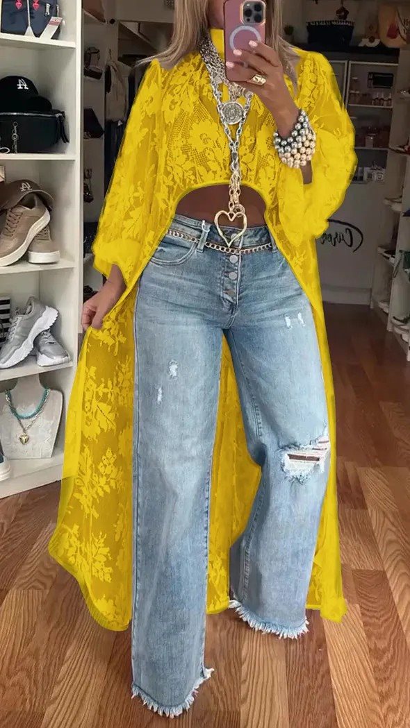 Dame luftig Kimono-jakke med blomstret mønster Stilla
