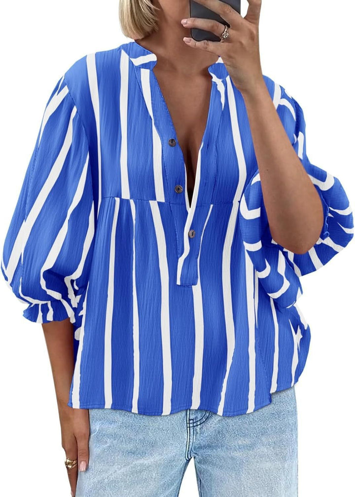 Dame oversized Bluse med stribemønster og knapliste Stilla