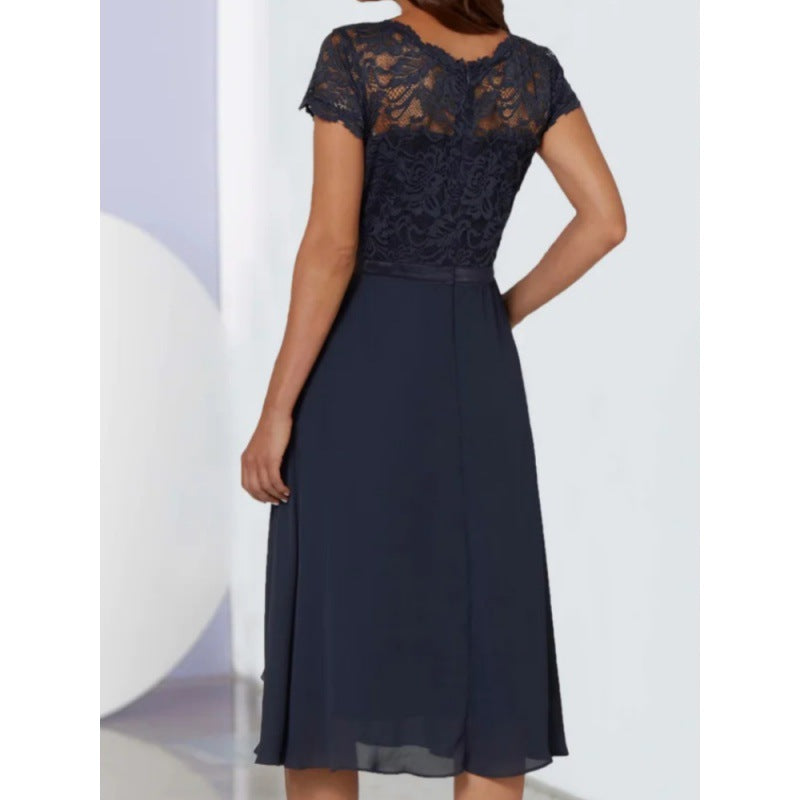 Dame Elegant Spids Overlay A-Linje Kjole Stilla
