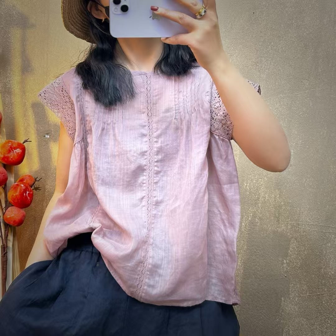 Femme Ruffle Ærme Afslappet Linned Top Stilla
