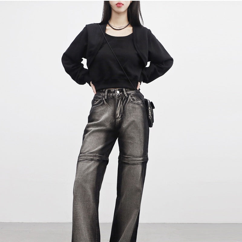 Dame cropped sweatshirt jakke med bløde ærmer Stilla