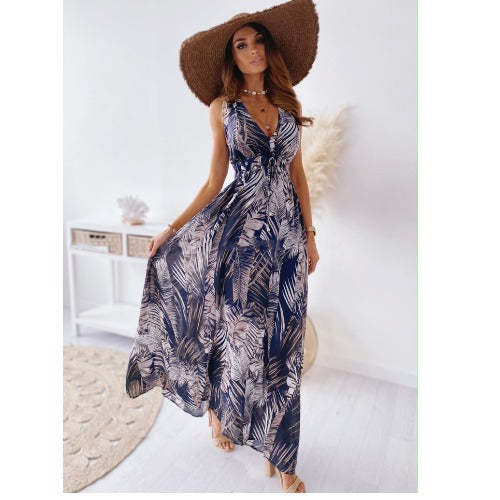 Femme Floral Print Maxikjole med dyb V-udskæring Stilla