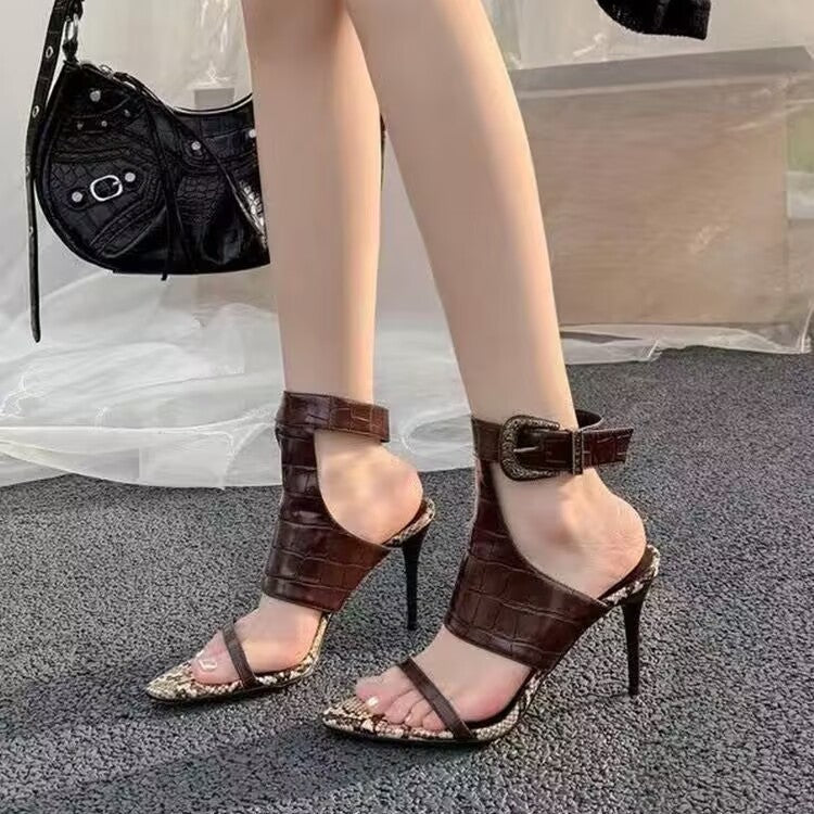 Femme Chic Åben-Tå Stiletto Hæle med Aftagelige Ankelremme Stilla