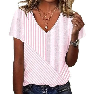 Dame V-hals T-shirt i moderne stribedesign Stilla