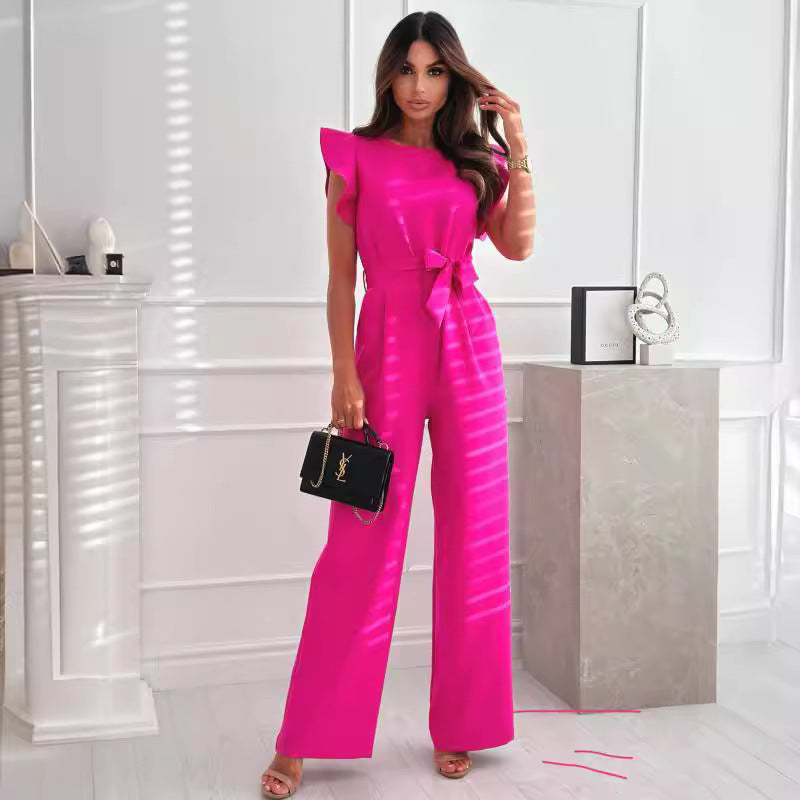 Dame Elegant Bred Ben Jumpsuit med Flæseærmer og Tegningsdetalje Stilla