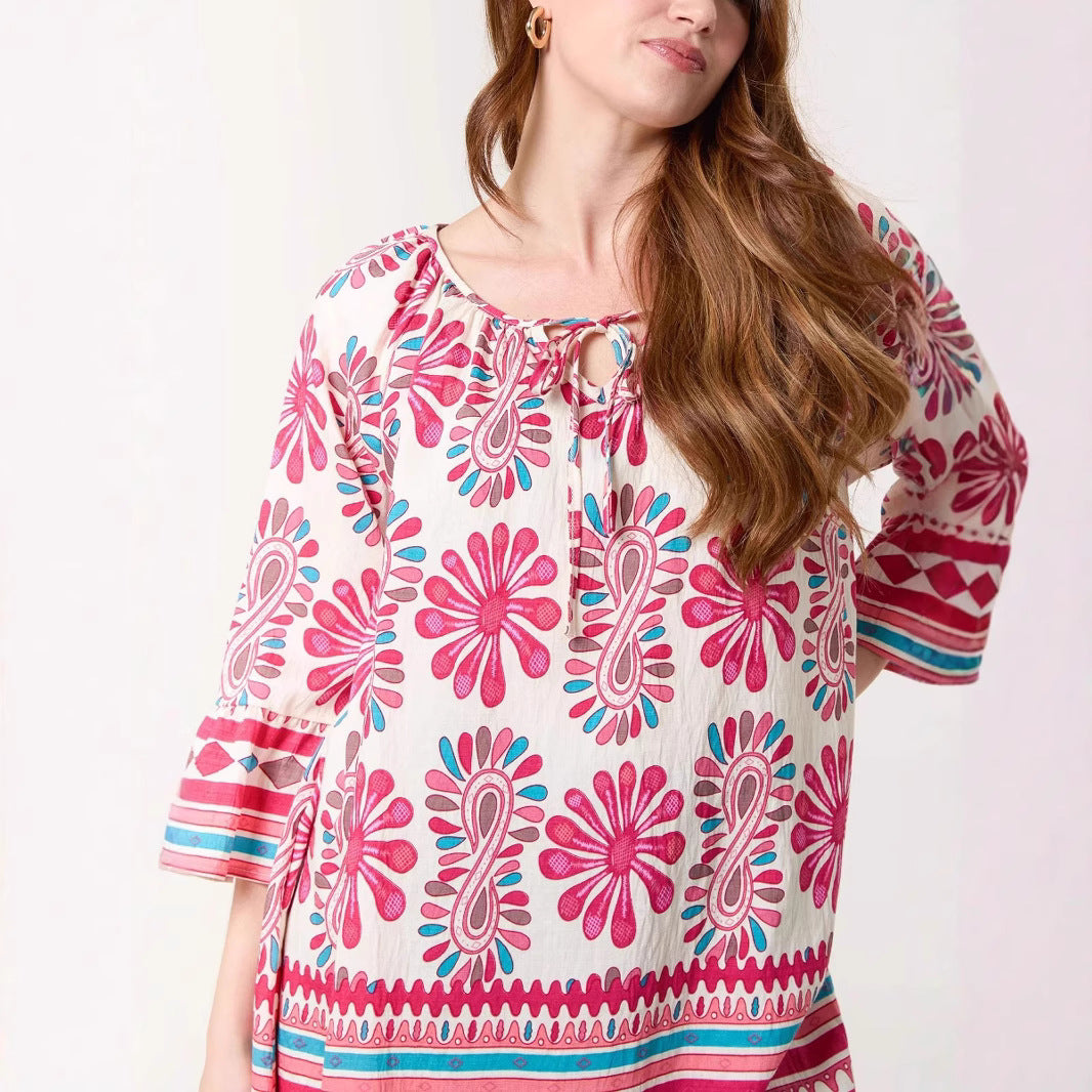 Dame bohemeinspirerede blomsterprint tunika-top Stilla