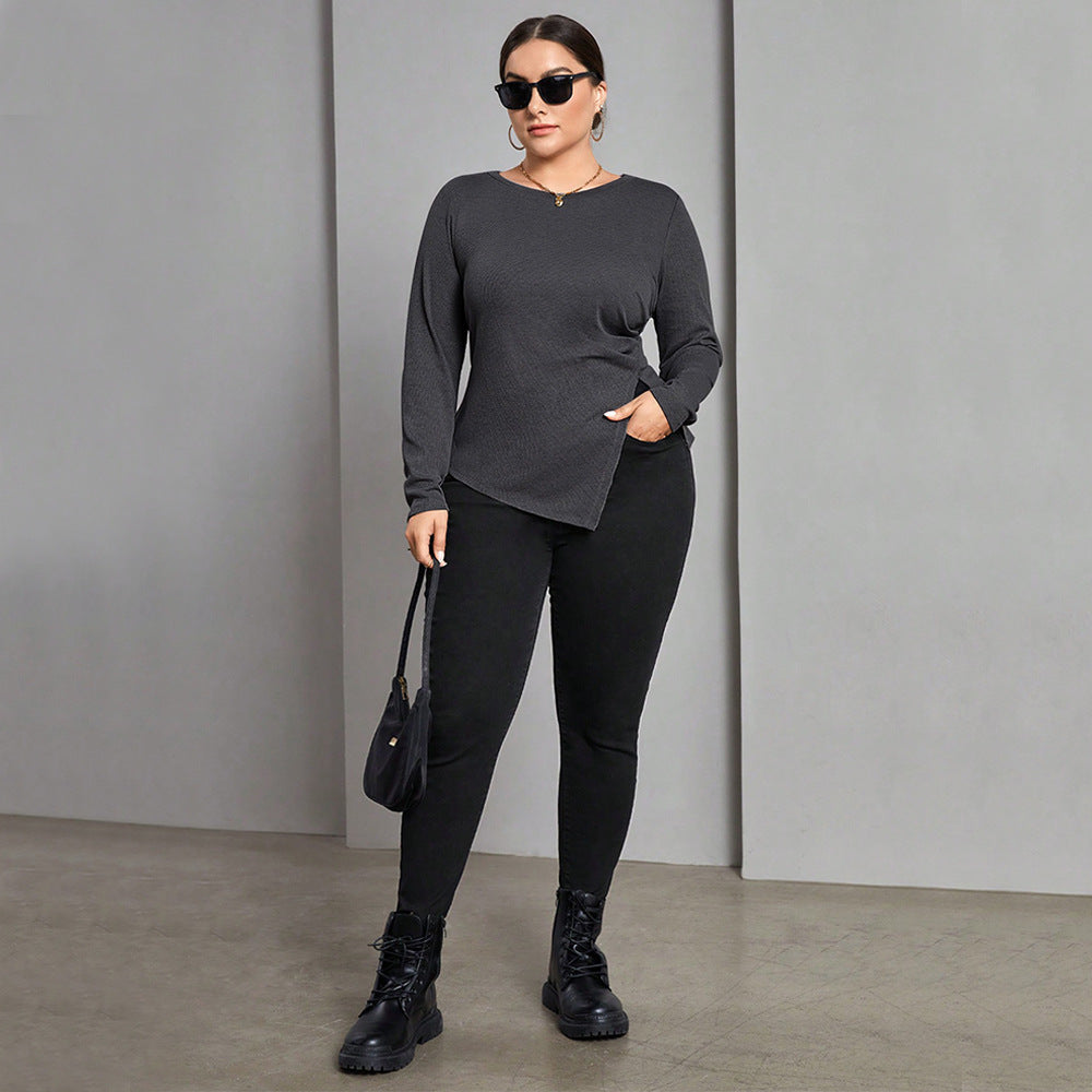 Dame asymmetrisk langærmet skjorte med elegant ruffles design Stilla