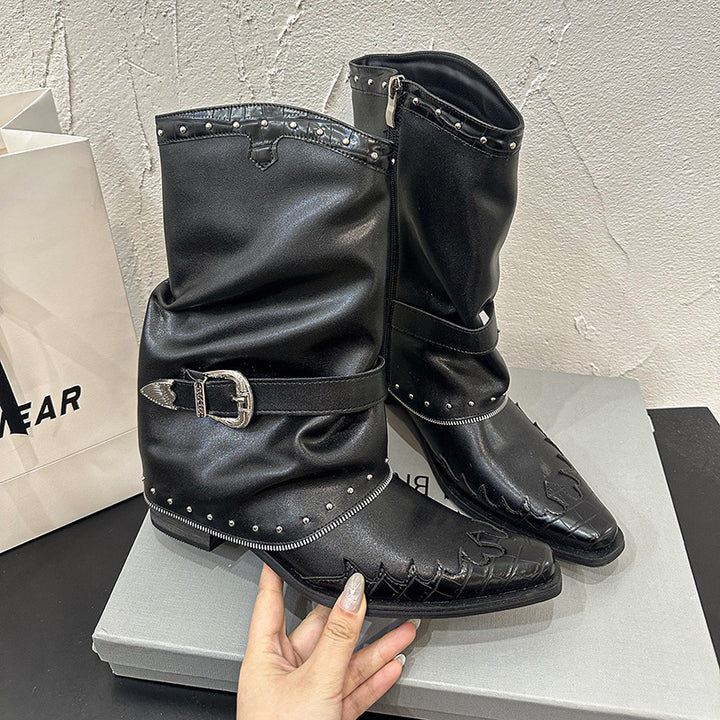 Dame cowboystøvler med moderne nitter og elegant lynlås Stilla