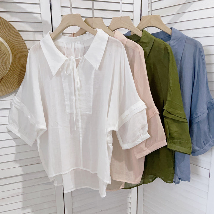 Femme Let Løs Pasform Bluse med Bindebånd-Detalje Stilla