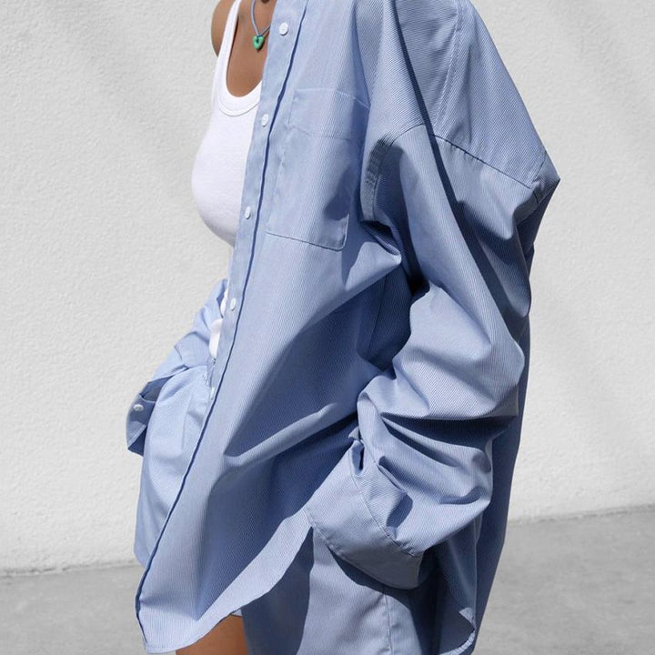 Dame legere Blusenshirt- og Short-sæt med moderne detaljer Stilla