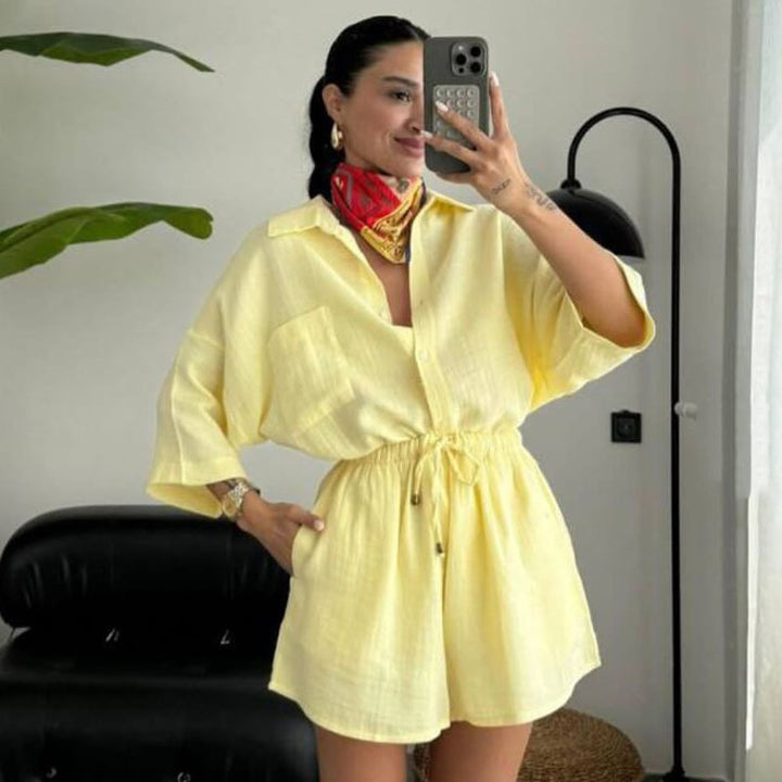 Dame luftig og elegant kortærmet bluse-shorts-sæt Stilla