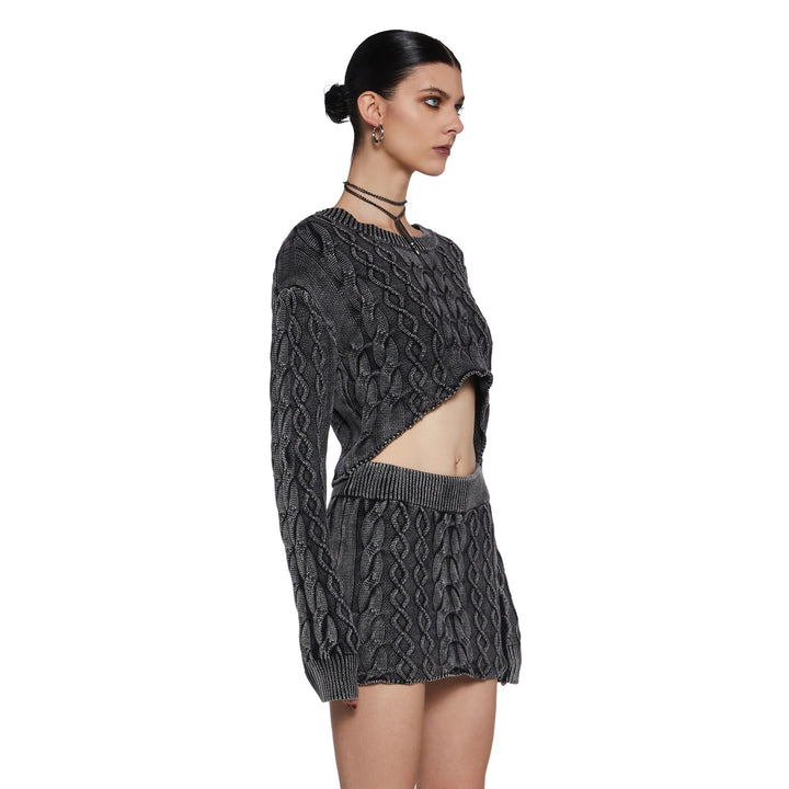 Kvinders Chunky Strikket Crop Top og Mini Nederdel Sæt Stilla