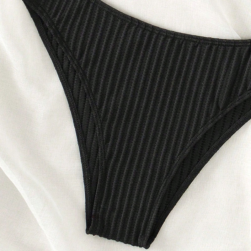Dame Højtaljet Bikini-Sæt med dæmpet ribstruktur Skovae