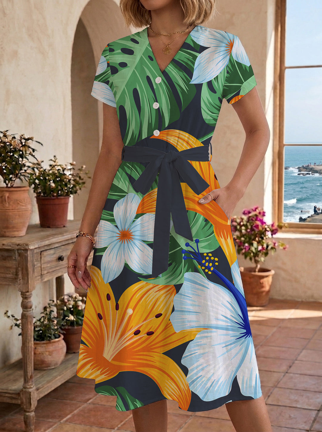 Dame Midi-kjole med blomstret design og behagelig pasform Skovae