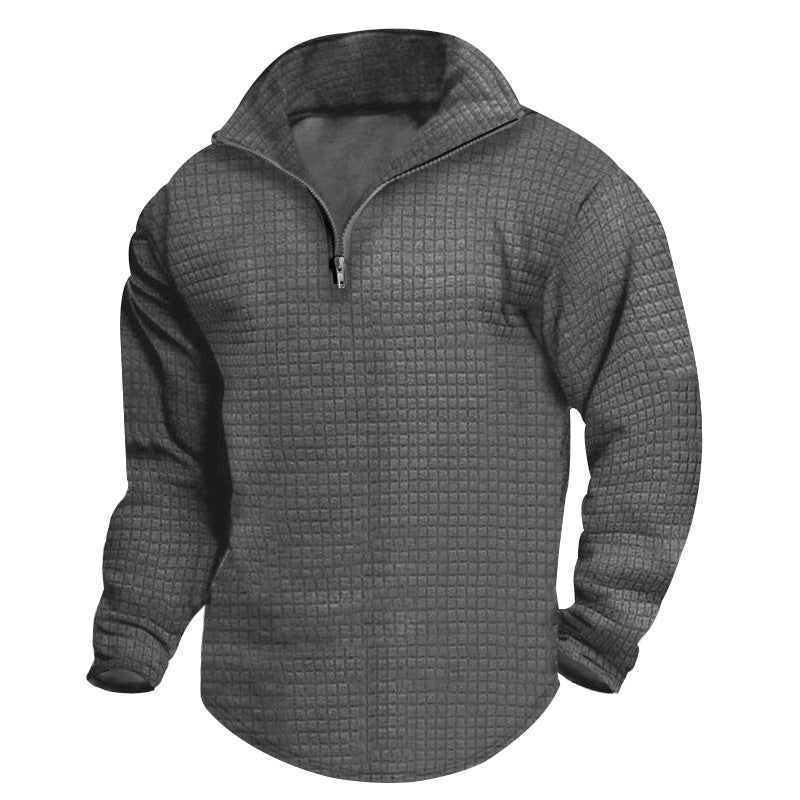 Herrer nan Stehkrave-sweatshirt med kvadratisk struktur og kort frontzip Skovae