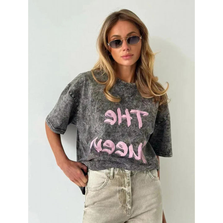 Dame oversized T-shirt med kreativt tryk og afslappet snit Stilla