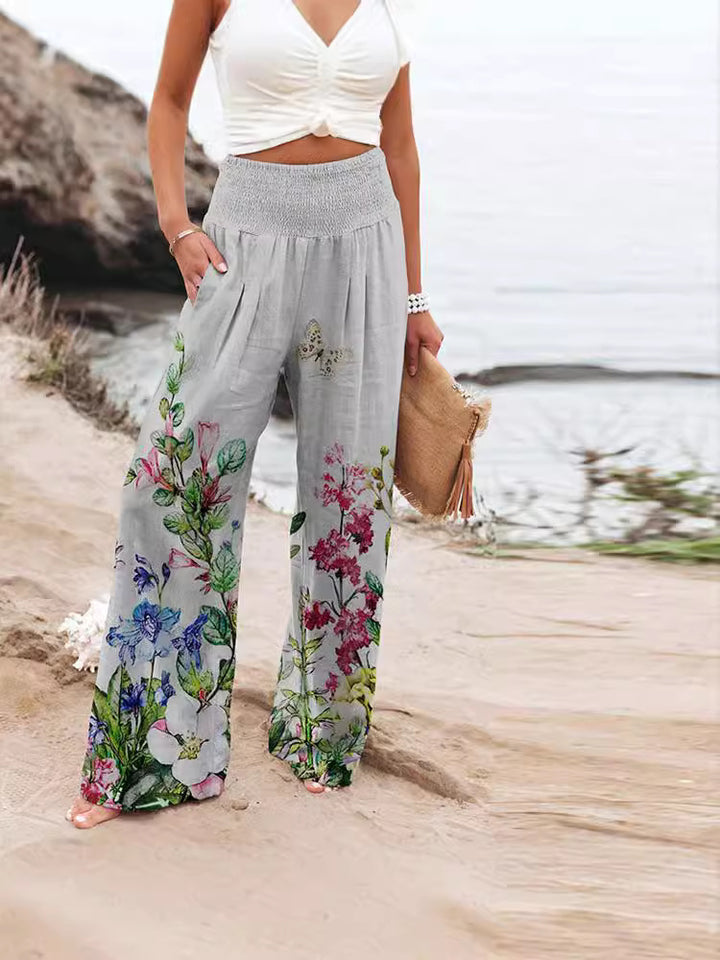 Dame Loose Buks med blomstret print og elastisk liv Stilla