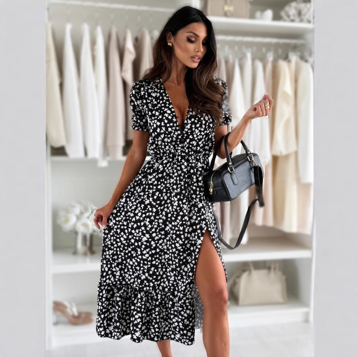 Dame Elegante Floral Maxi Viskjole Stilla