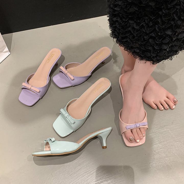 Dame Elegante Åben-Tå Hæle Mules med Sløjfedetalje Stilla