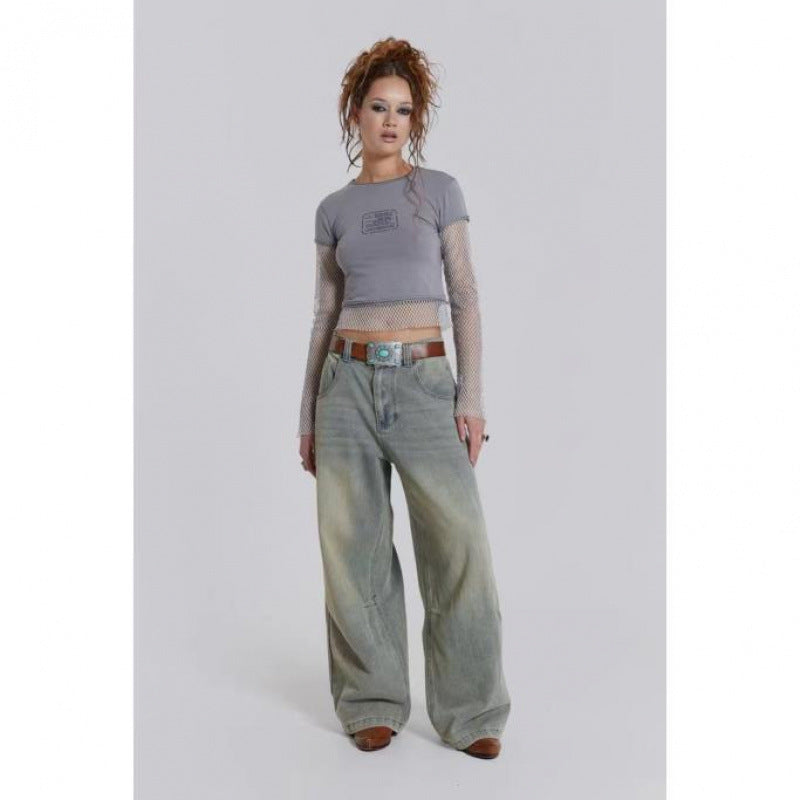 Dame Croppet Stilfuld T-shirt med unik asymmetrisk kant Stilla