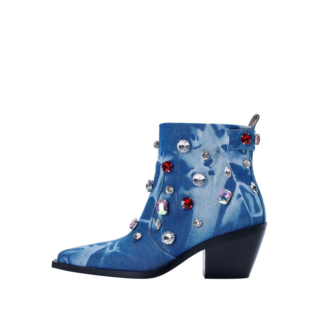 Dame med strass dekoreret denim ankelstøvle Stilla