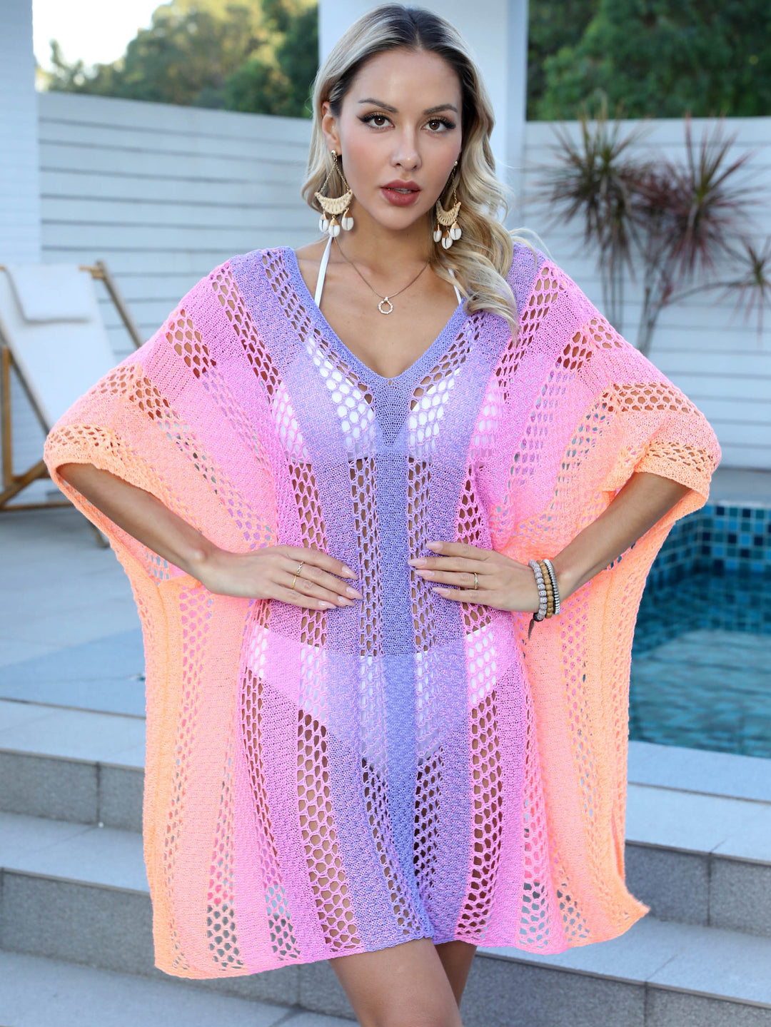 Dame Luftig Strandtunika med transparent netdesign Stilla