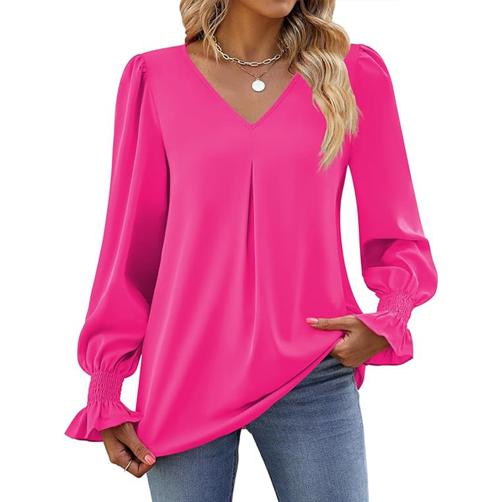 Dame elegant bluse med puffærmer Stilla
