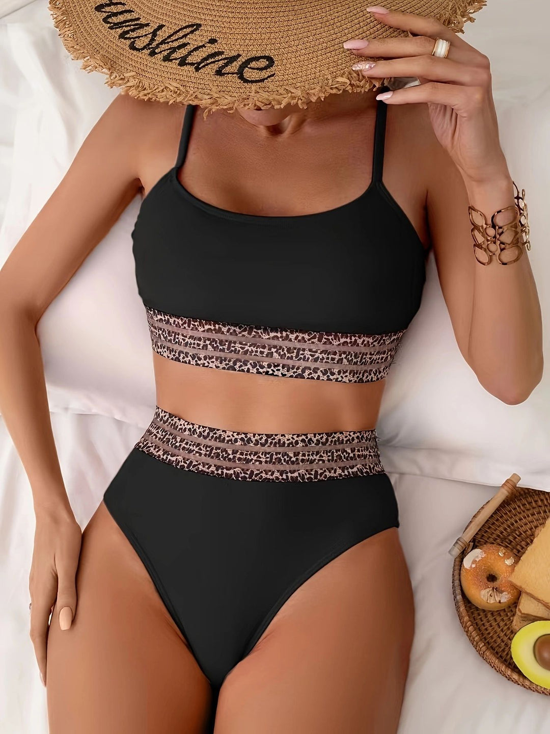 Dame Bikini-sæt med fashionabel leopardmønster og højt skåret taljedesign Stilla