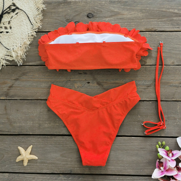 Dame Bikini-sæt med blomsterapplikationer og højtskåret underdel Stilla