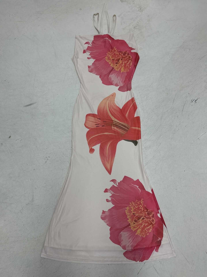 Dame maxikjole med blomsterdesign og spidsaccenter Skovae
