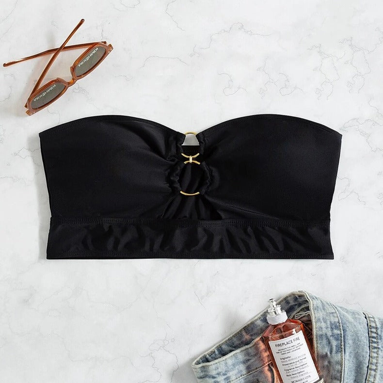 Dame Bustier Bikini-top med rynker og gyldne accenter Stilla