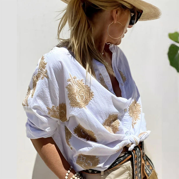 Dame Elegant legesyg bluse med dekorativ knap-design Stilla