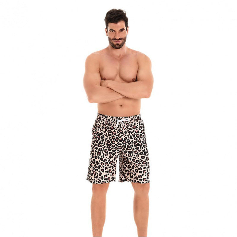 Herren badeshorts i moderne leopardmønster med justerbar talje Skovae