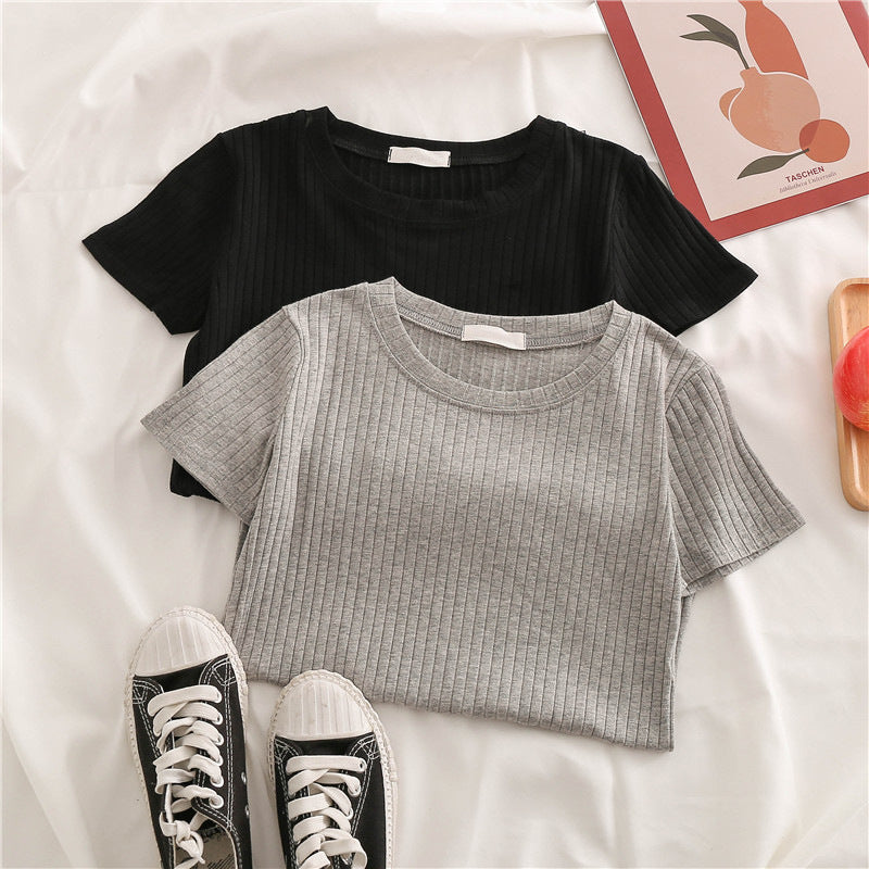 Femme Tekstureret Rib Korte Ærmer-T-Shirt Stilla