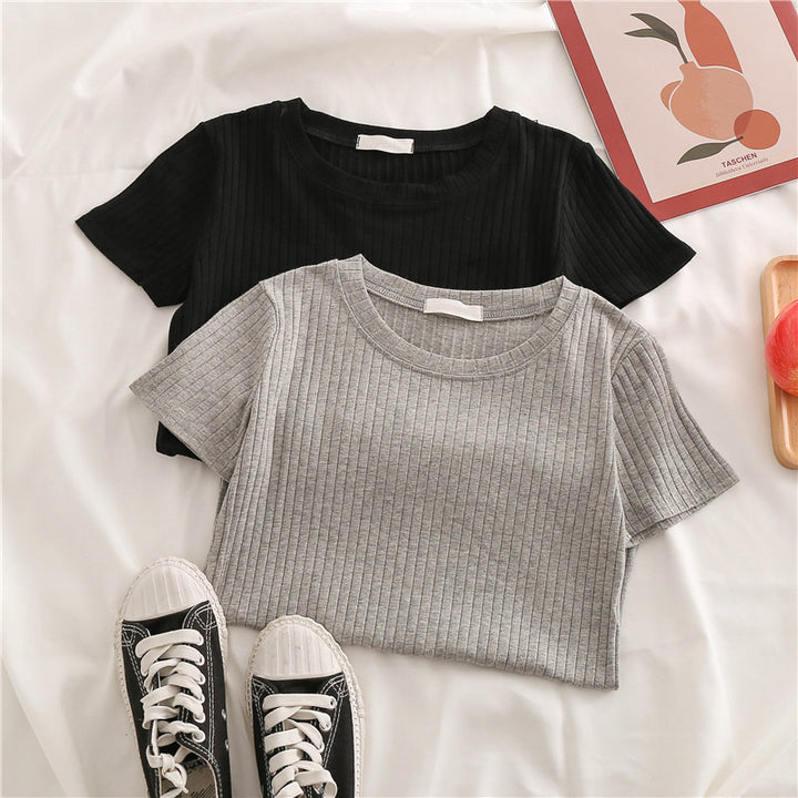 Femme Tekstureret Rib Korte Ærmer-T-Shirt Stilla