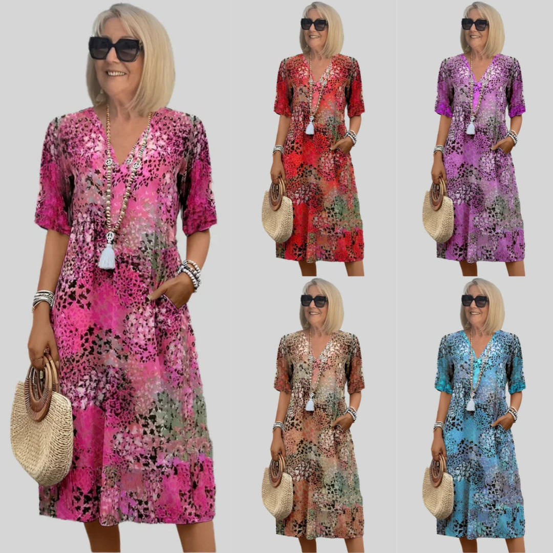 Dame Flydende V-Hals Blomster Midi Kjole Stilla