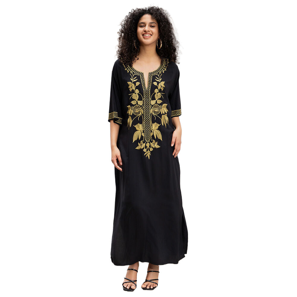 Dame Kaftan med kunstnerisk guld broderi Stilla