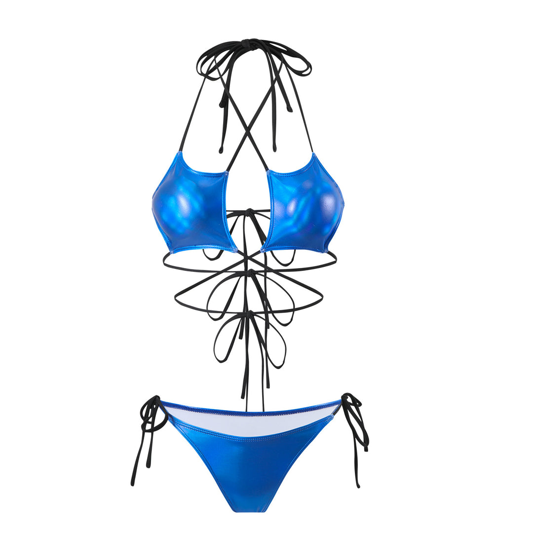 Dame Bikini-sæt med unikt snøre-design og glinsende overdel Stilla