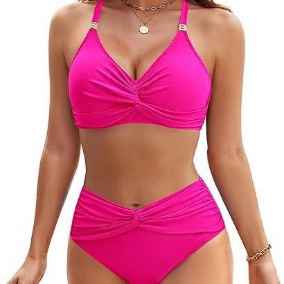 Damer højskåret bikini med elegant vikledetalje Skovae