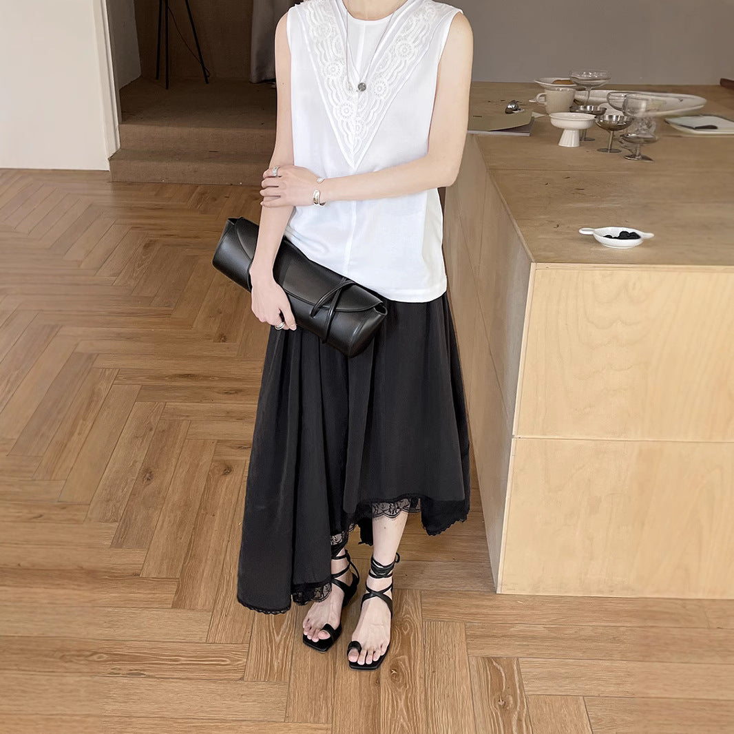 Dame elegant Maxi-nederdel med kunstneriske spidseindsatser og flydende snit Stilla