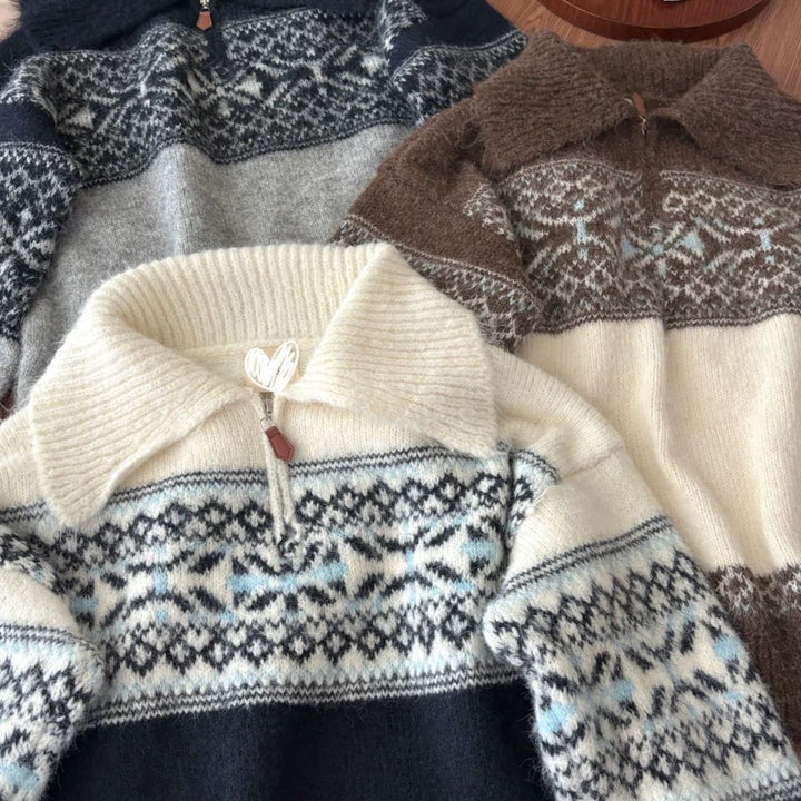 Dame striktrøje med detaljeret norsk mønster Stilla