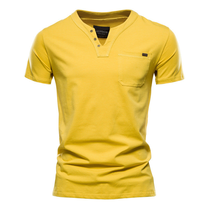 Herrer V-hals T-shirt med trykknapper og brystlomme Stilla
