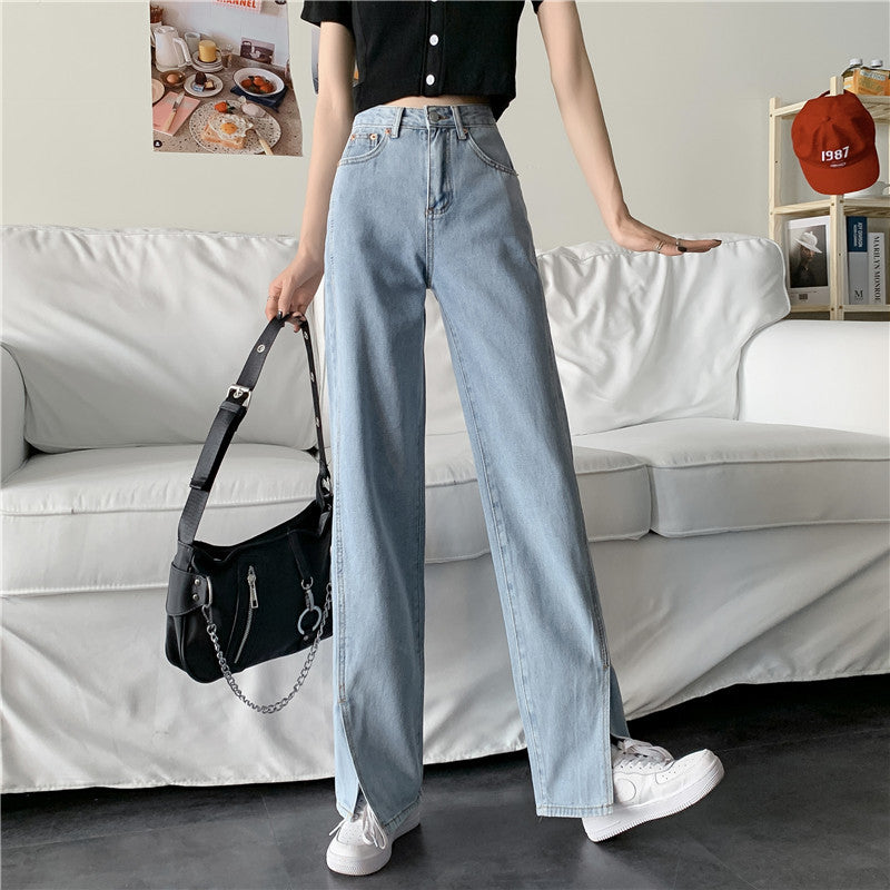 Kvindernes bredskårne jeans med sideslids Stilla