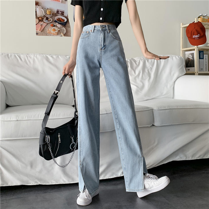 Kvindernes bredskårne jeans med sideslids Stilla