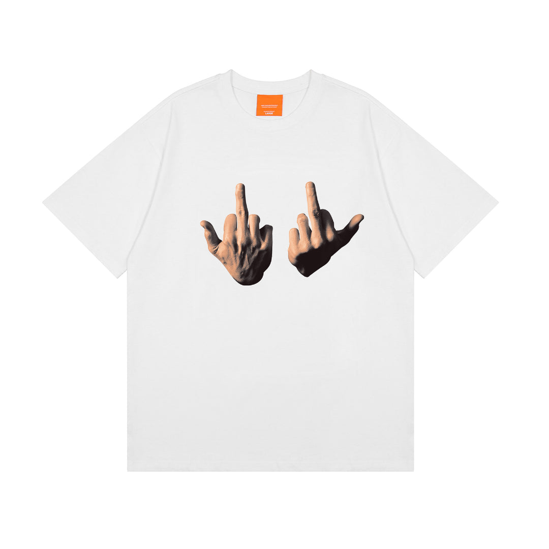 Dame T-shirt med provokerende håndgesture-tryk Stilla