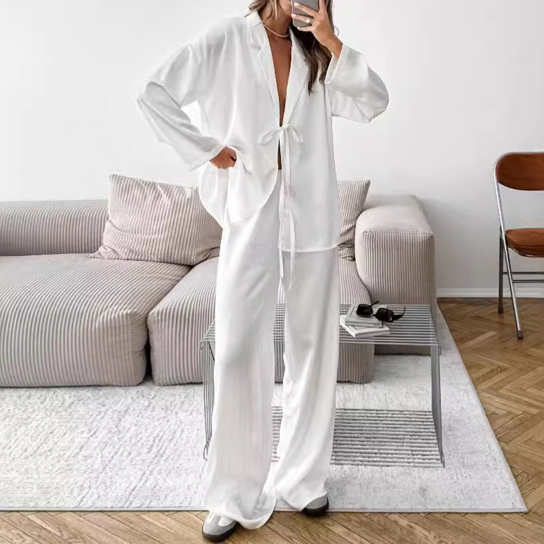 Dame elegant lounge-sæt med løst siddende bukser og flot bælte Stilla