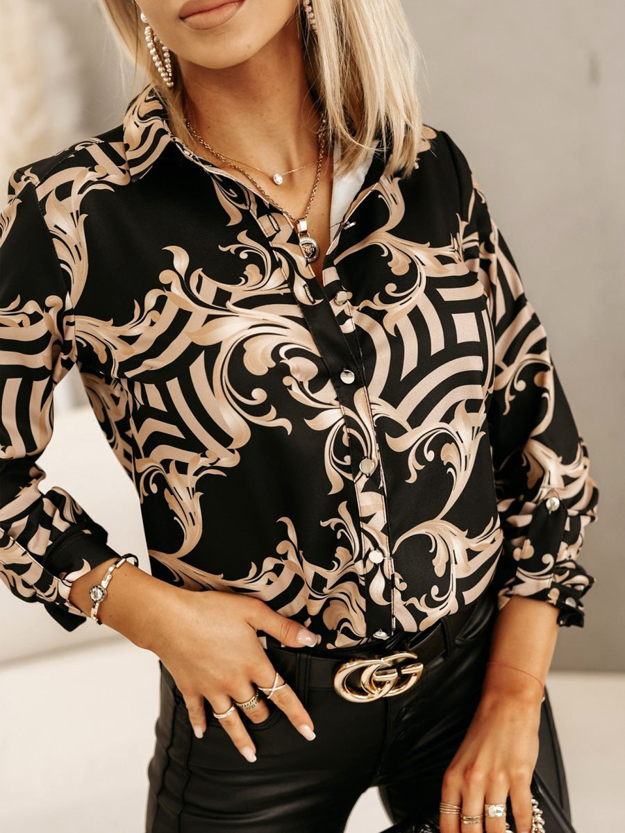 Dame Modisk Bluse med dyreprint og elegant knapliste Stilla